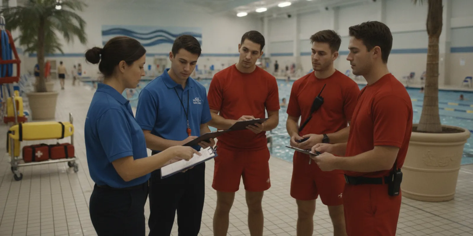 Aquatics leaders reviewing a pool safety technology continuity plan