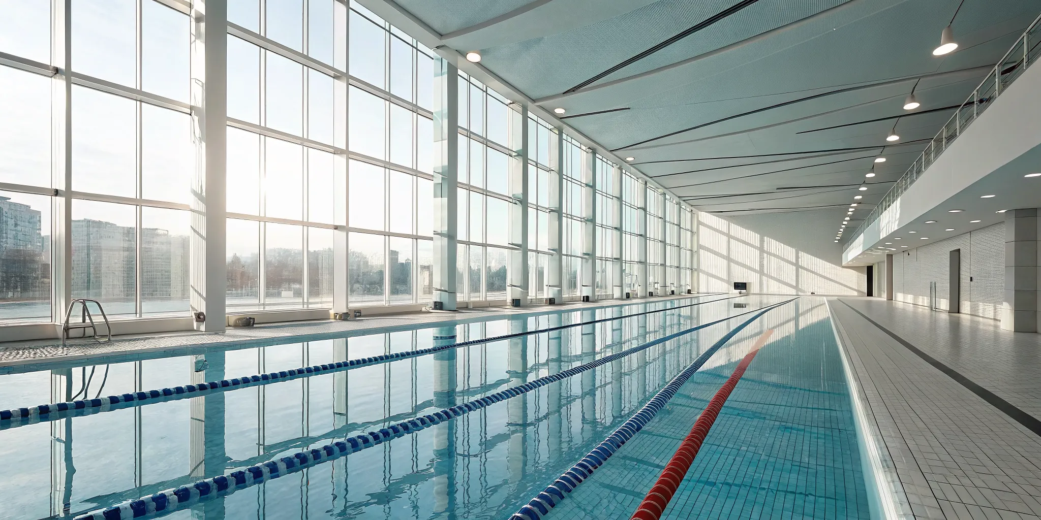 Indoor public pool with clear water and lap lanes for safe community swimming.