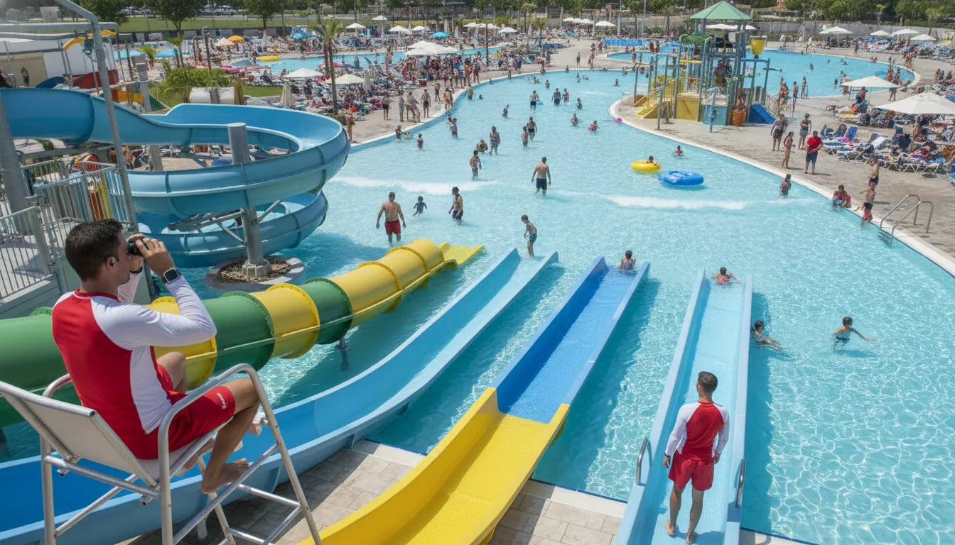 Operations team evaluating water park drowning detection technology