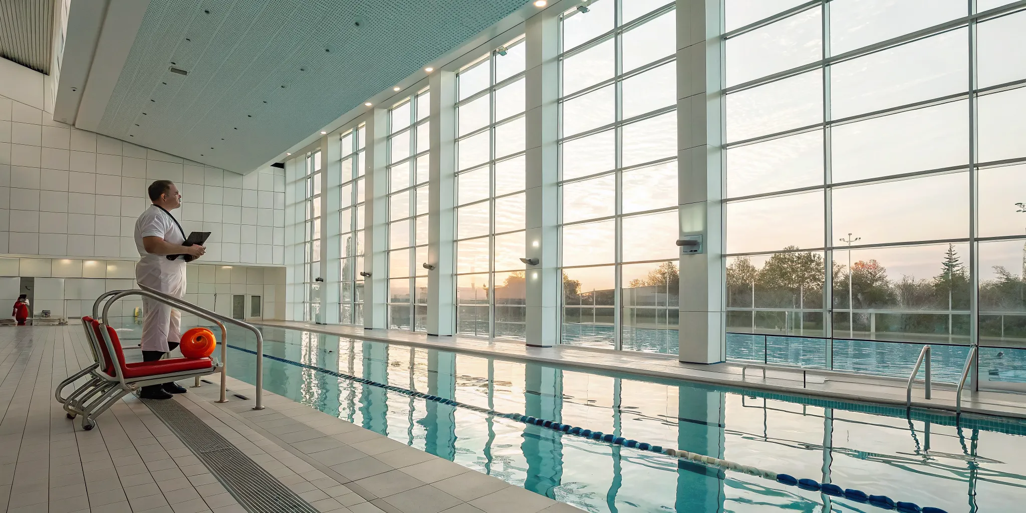 A lifeguard monitoring a pool with the best lifeguard assistance technology.