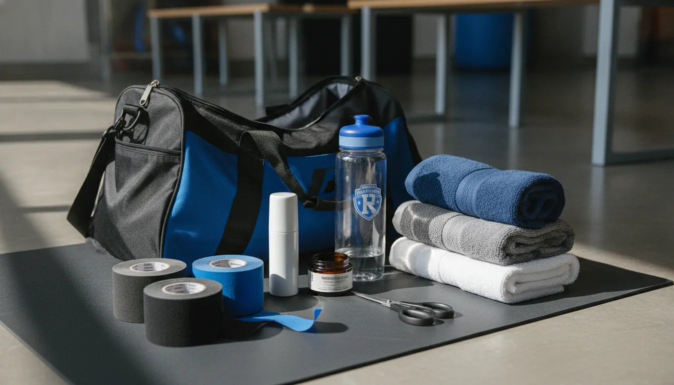 Athlete recovery kit for travel organized for an away event
