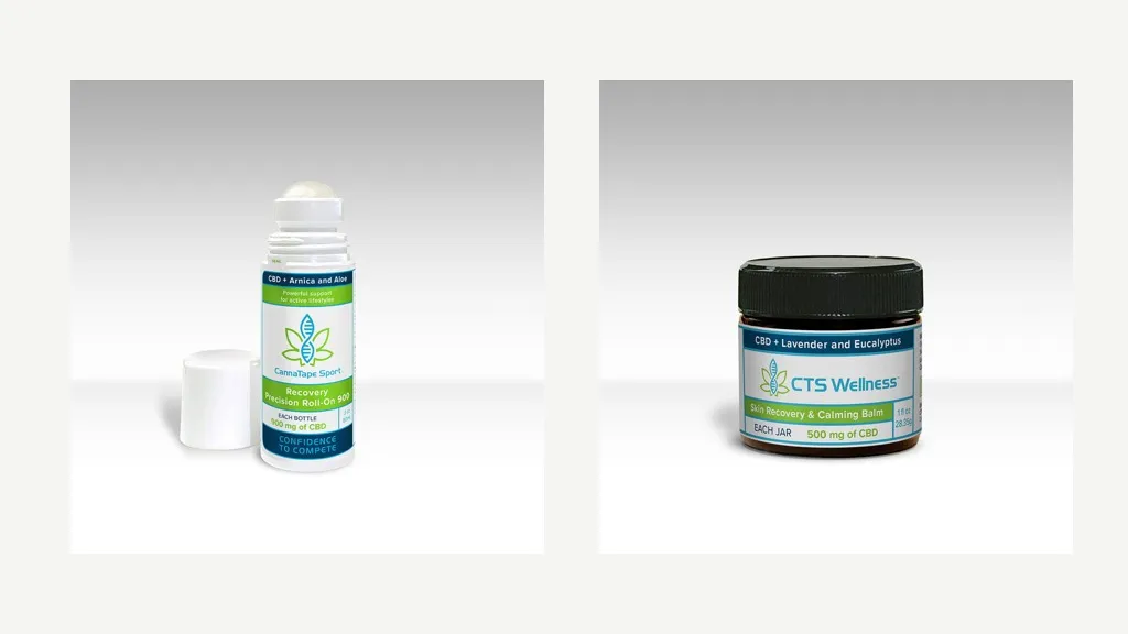 CannaTape Sport Recovery roll-on and CTS Wellness balm for a CBD muscle recovery routine