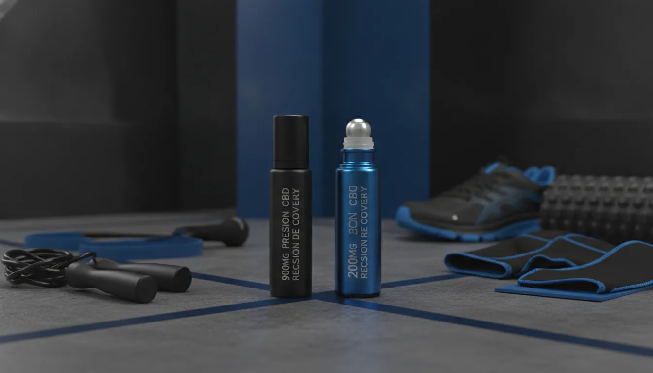 athlete choosing a 900mg vs 2000mg CBD roll-on for a recovery routine