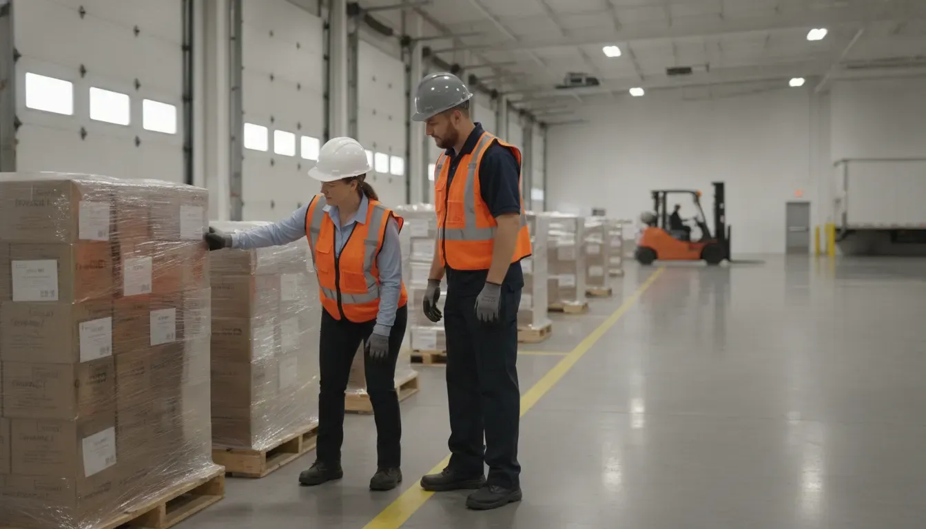 Light industrial worker receiving safety and quality coaching at a DFW loading dock