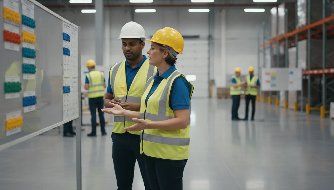 Warehouse supervisor discussing shift planning with a worker