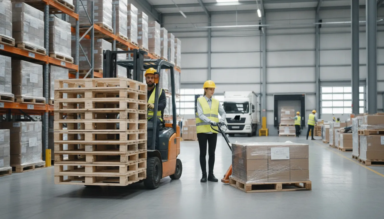 Forklift operator and warehouse associate working safely in a DFW distribution center