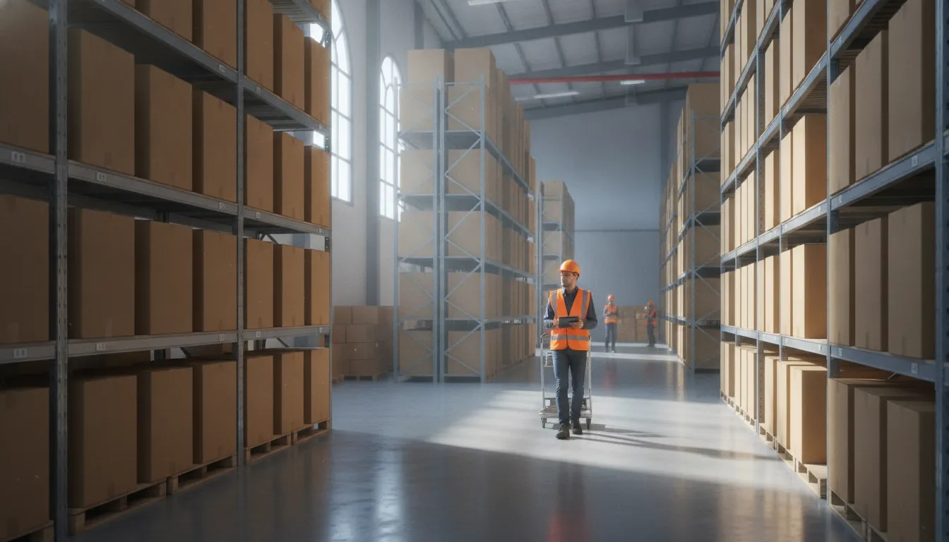 A warehouse worker operating a forklift in a Waxahachie TX industrial facility