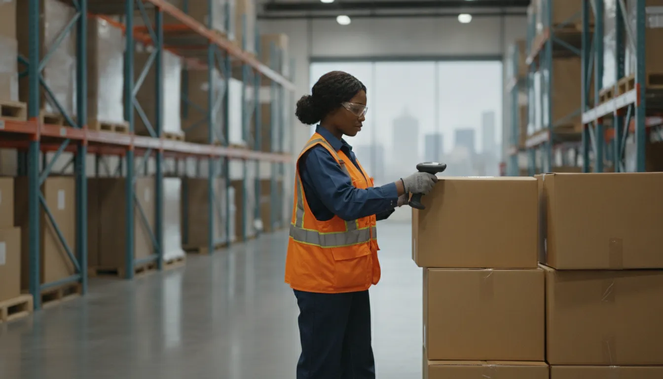 Material handler organizing goods in a Dallas-Fort Worth warehouse