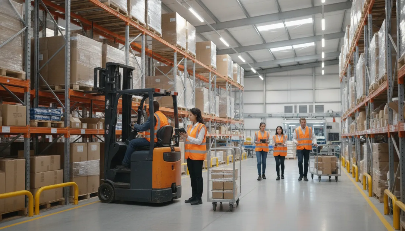 Warehouse and logistics workers coordinating materials in a Wilmer area distribution facility