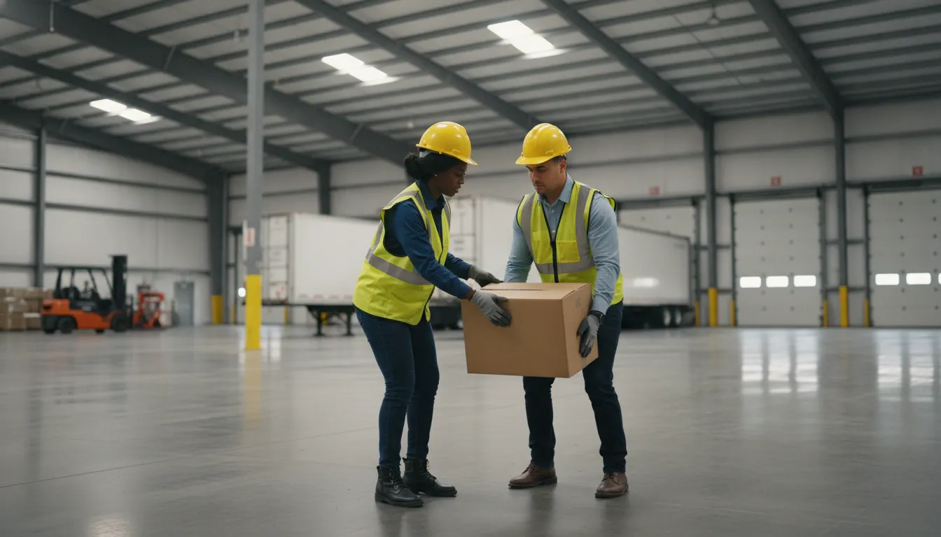 Warehouse worker preparing materials safely for a shift