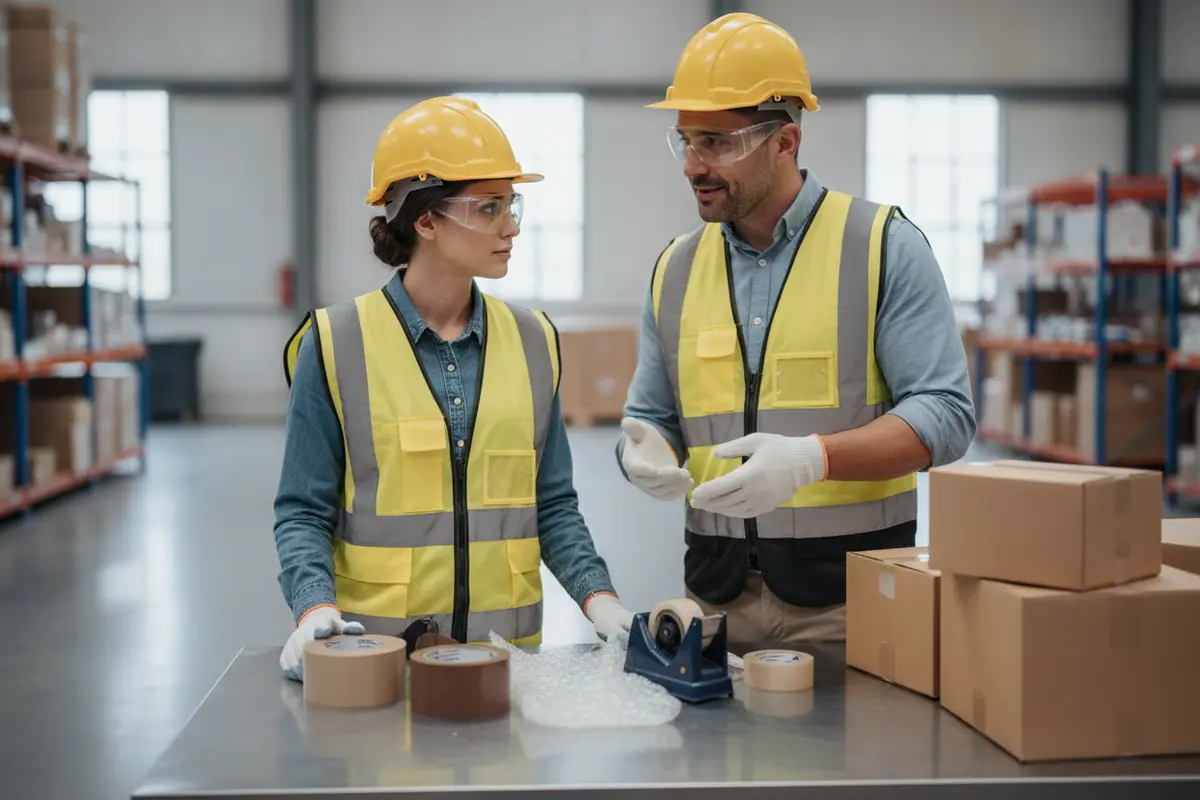 Supervisor orienting a warehouse associate before a shift