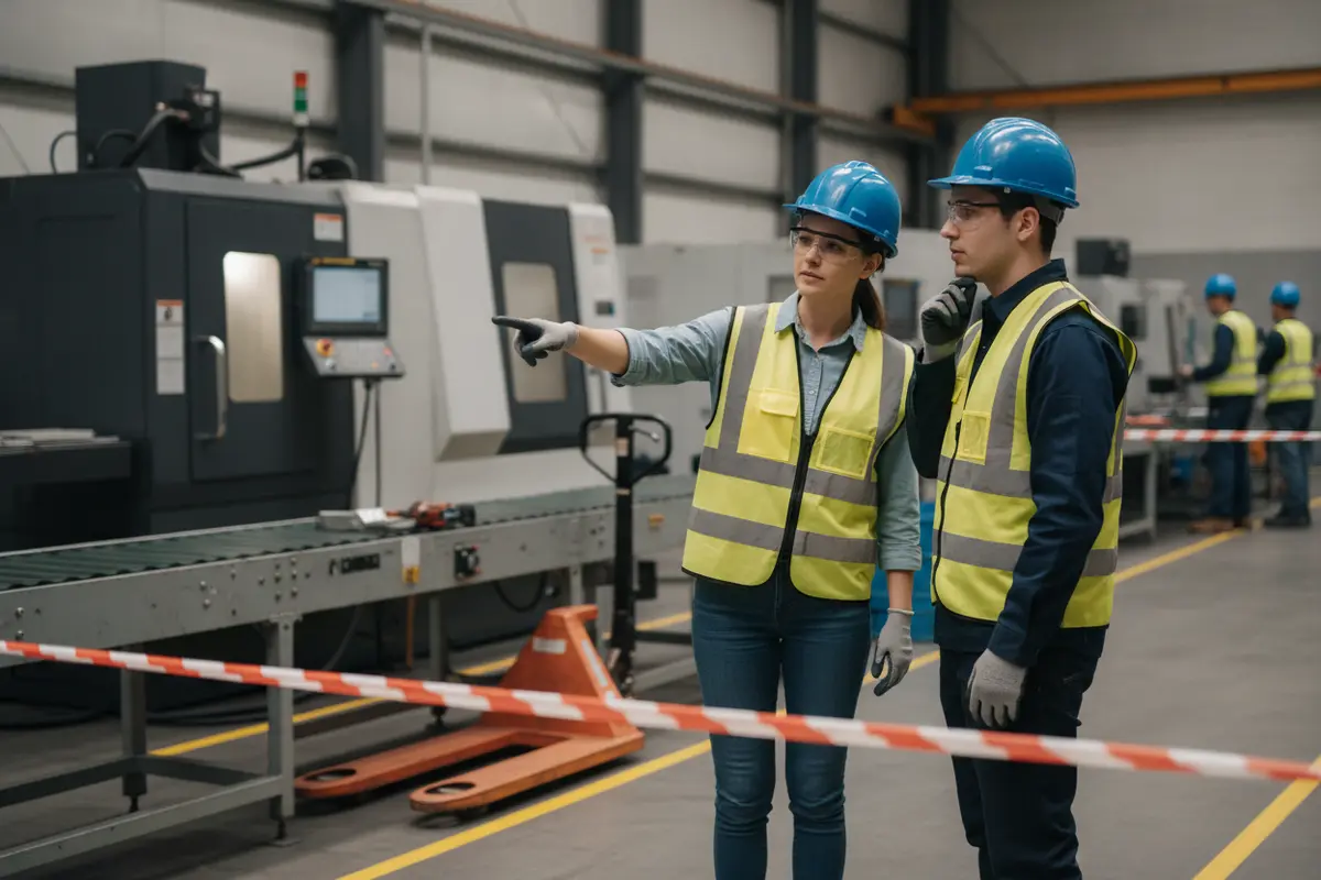 Team lead coaching a new industrial employee during an early shift