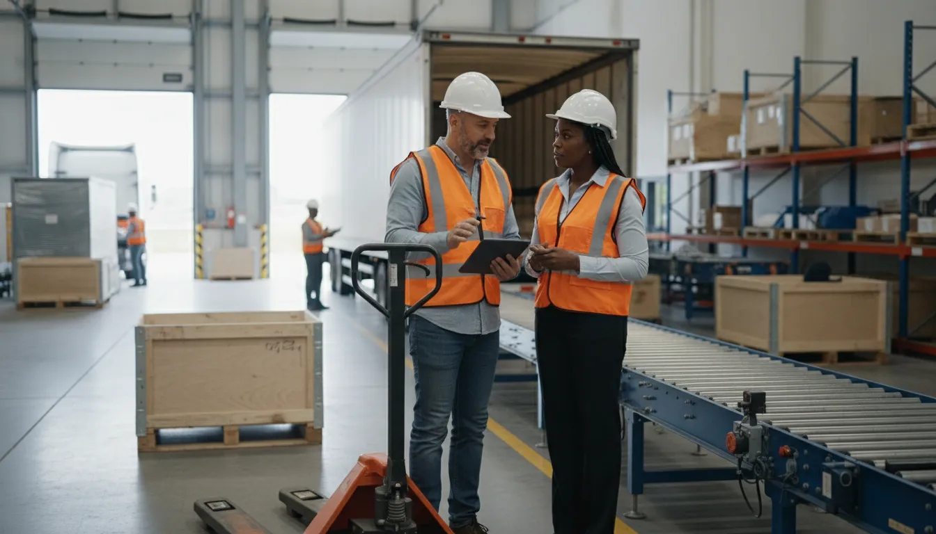 Supervisor coaching a temp-to-perm manufacturing worker during a safe shift