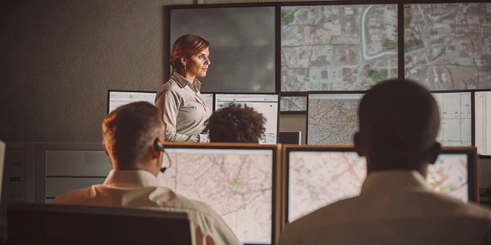 Security dispatcher monitoring GPS-enabled guard patrol reporting
