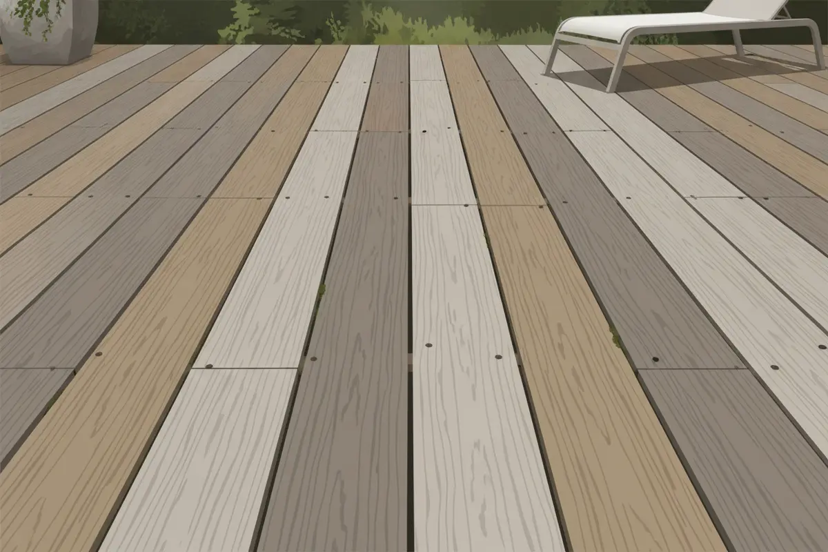 Composite decking surface with visible texture and weathering
