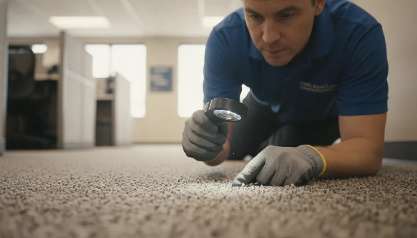 Professional inspecting commercial carpet fibers