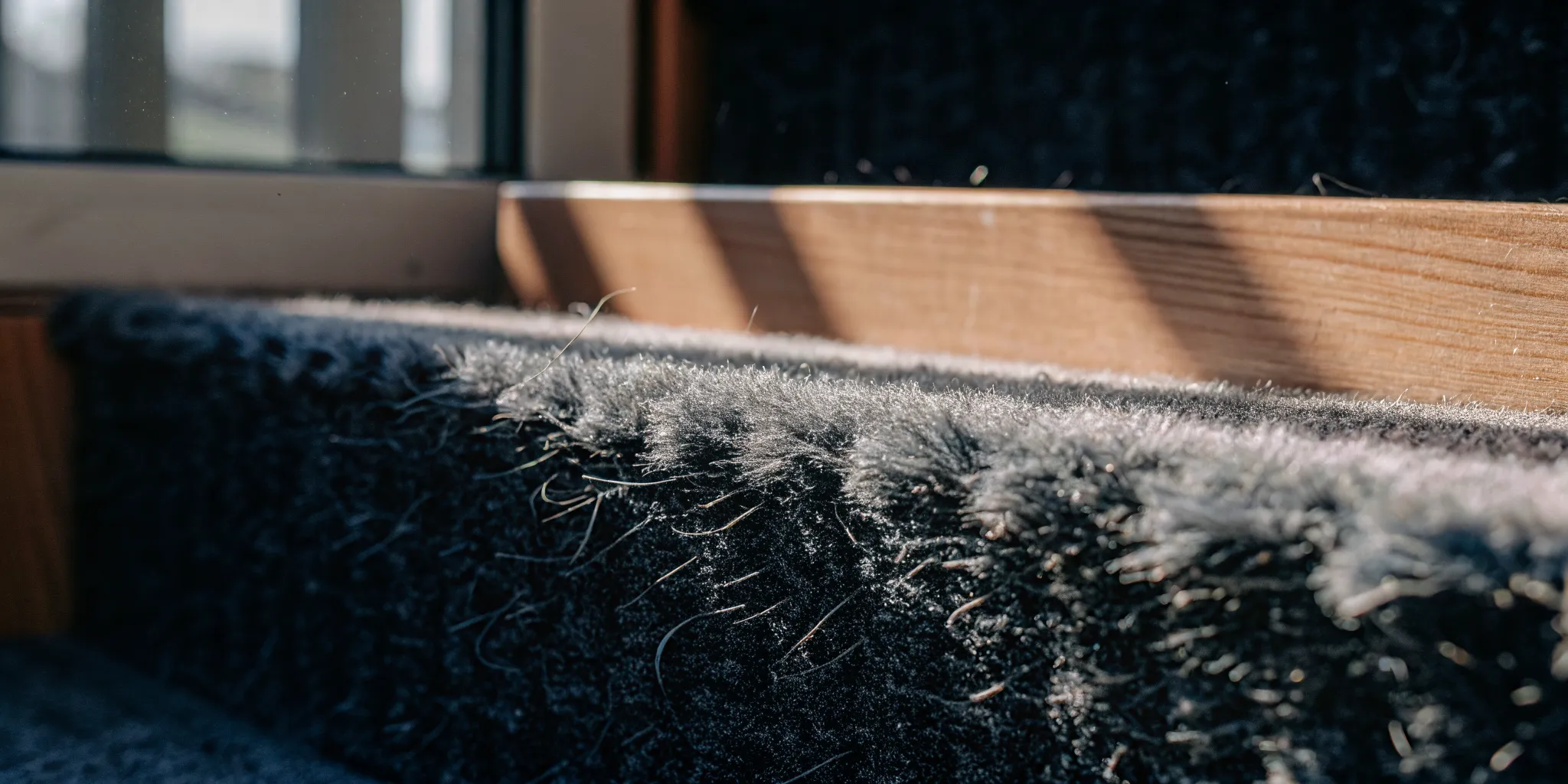 Pollen and household allergens settled among carpet fibers