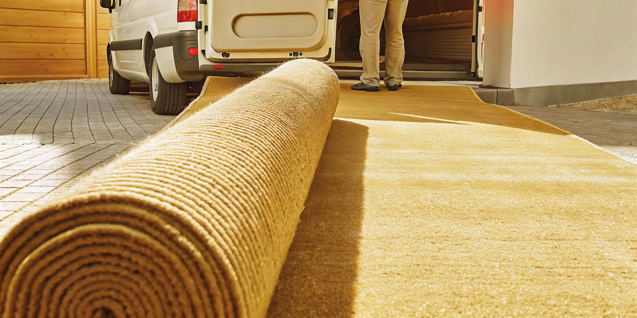 Professional technician cleaning a colorful area rug to remove soil and stains