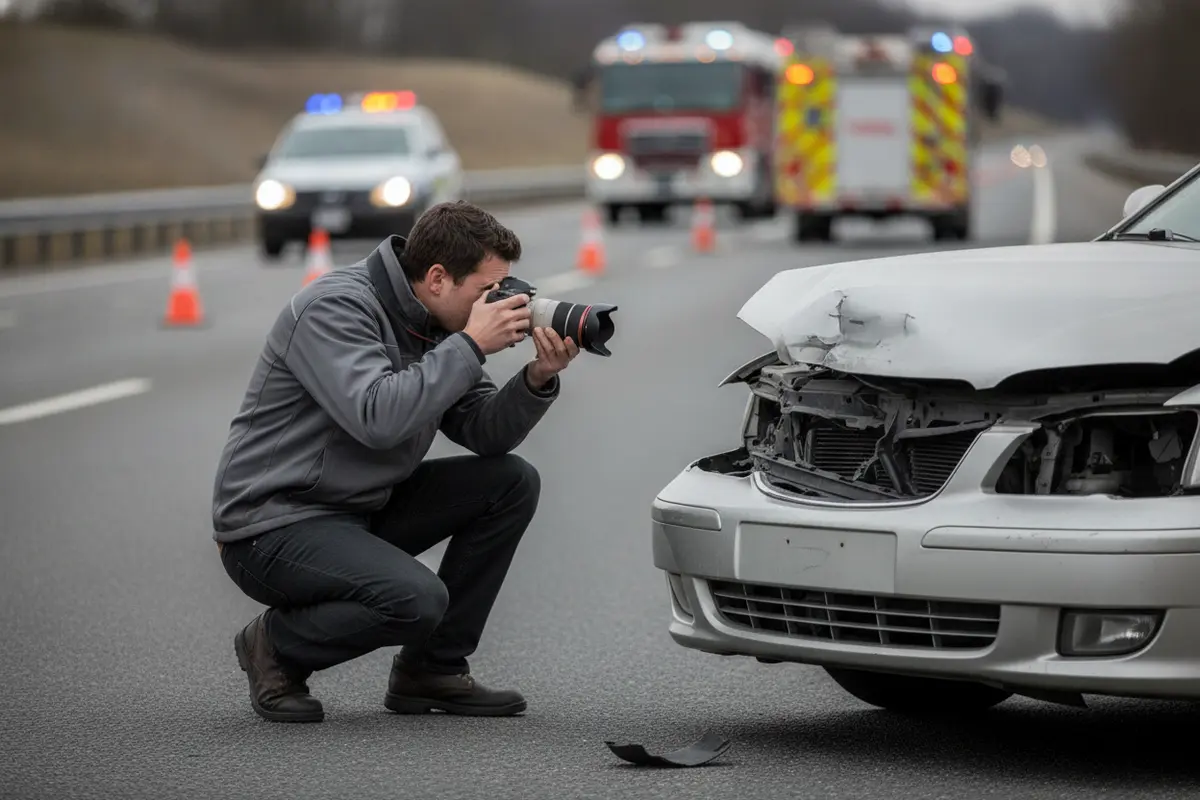 A driver documents vehicle damage after a Sacramento-area collision