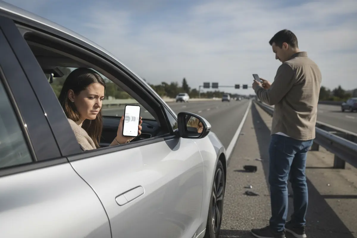 A passenger saves rideshare trip details and photographs after a California collision