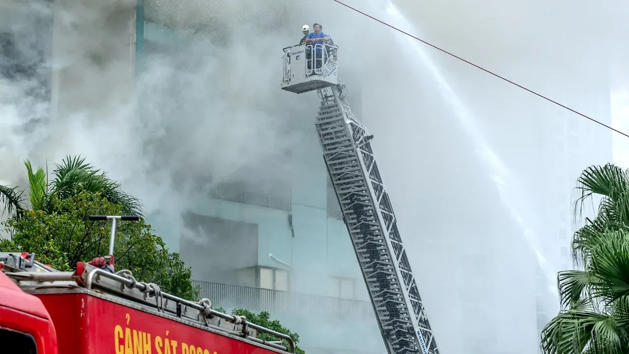 Firefighters responding to a fire scene that may require burn injury investigation