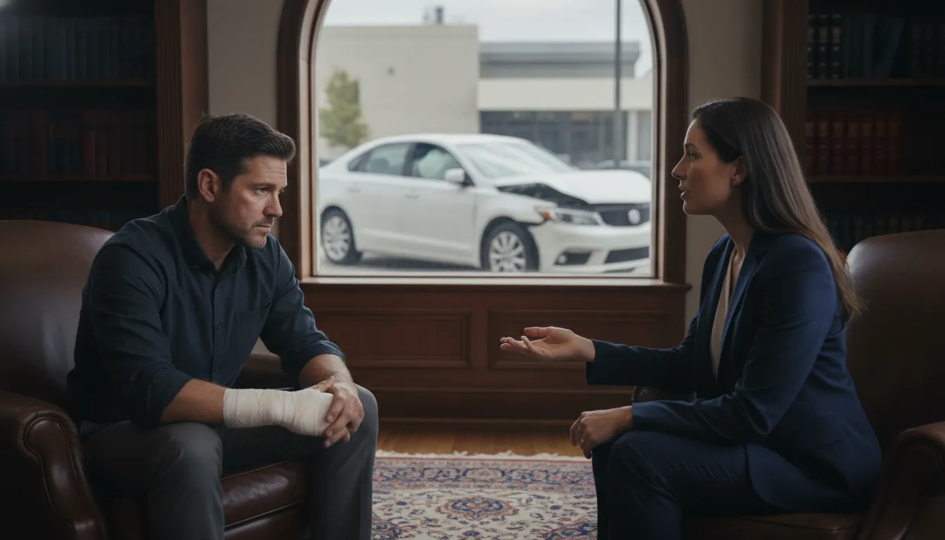 California car accident victim meeting with an attorney about insurance coverage