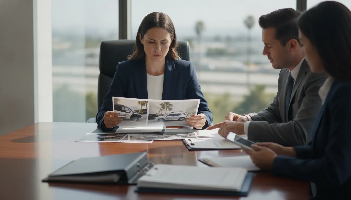 California personal injury attorney reviewing accident evidence with a client