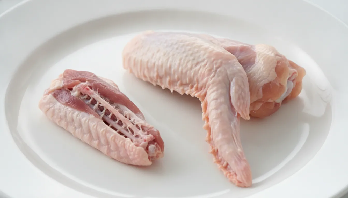 Duck wing compared to chicken wing showing size and density differences