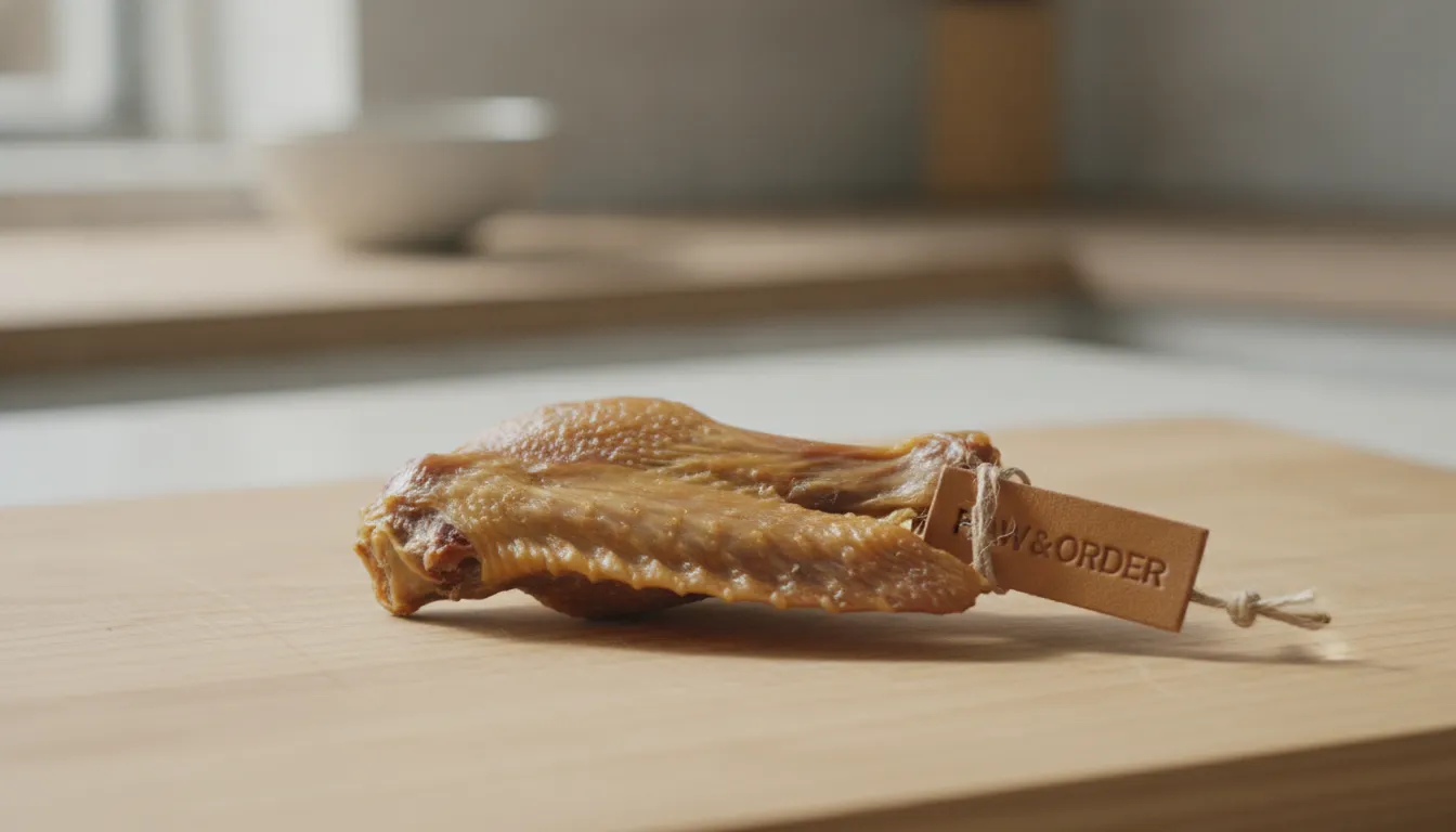 Single air-dried duck wing showing natural texture and bone structure