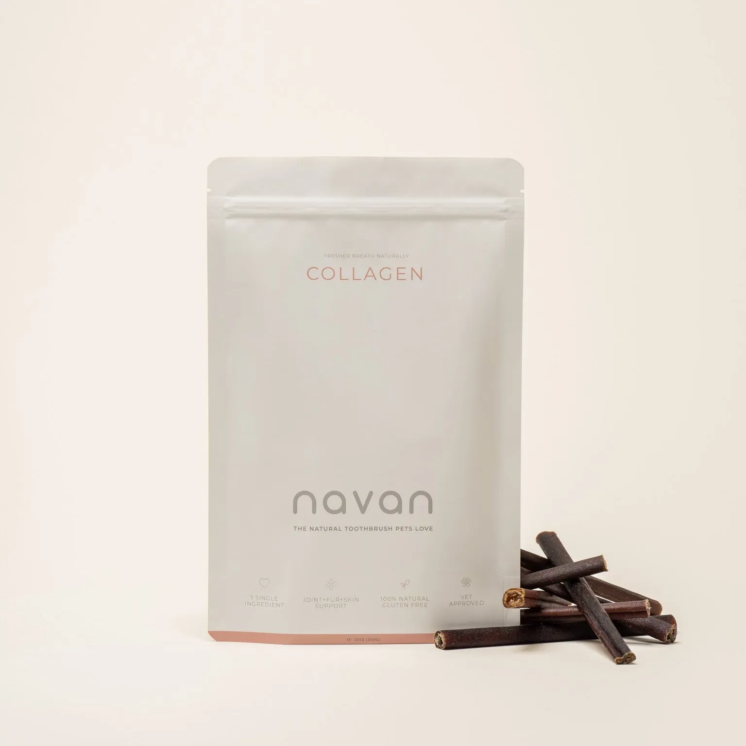 Navan single-ingredient collagen stick for a supervised chewing routine