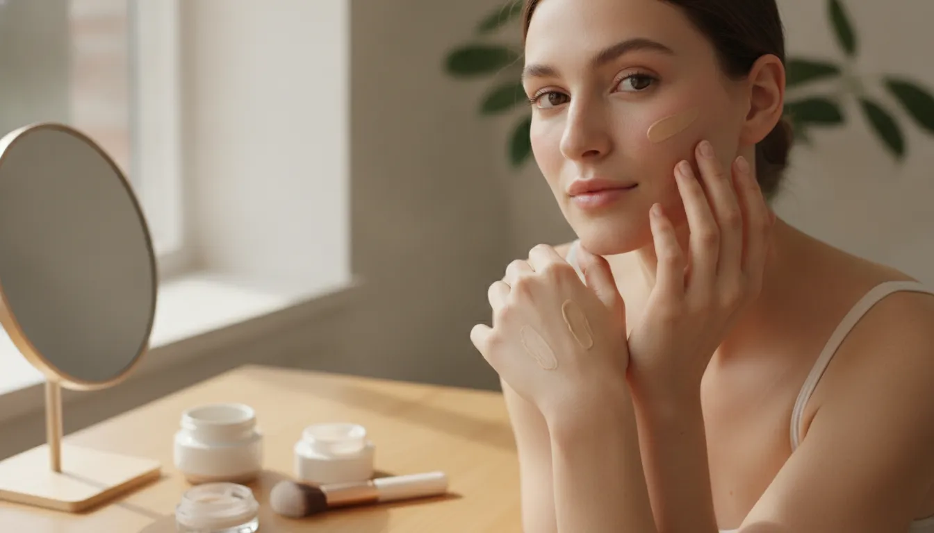 Person comparing makeup textures for sensitive skin
