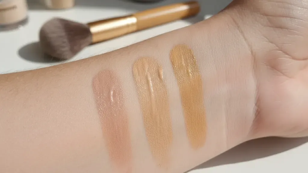 Cool neutral and warm serum foundation swatches on fair skin