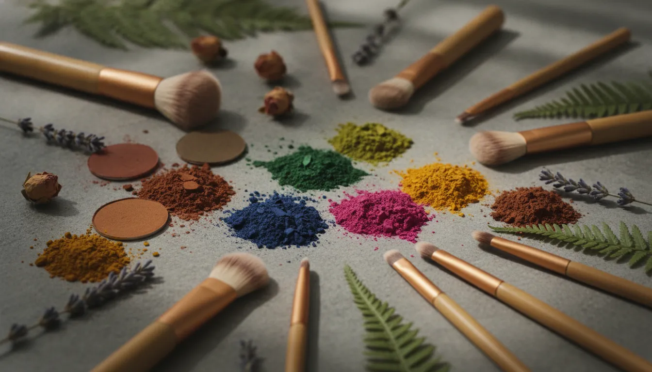 Plant-derived cosmetic pigments and brushes arranged for vegan makeup research