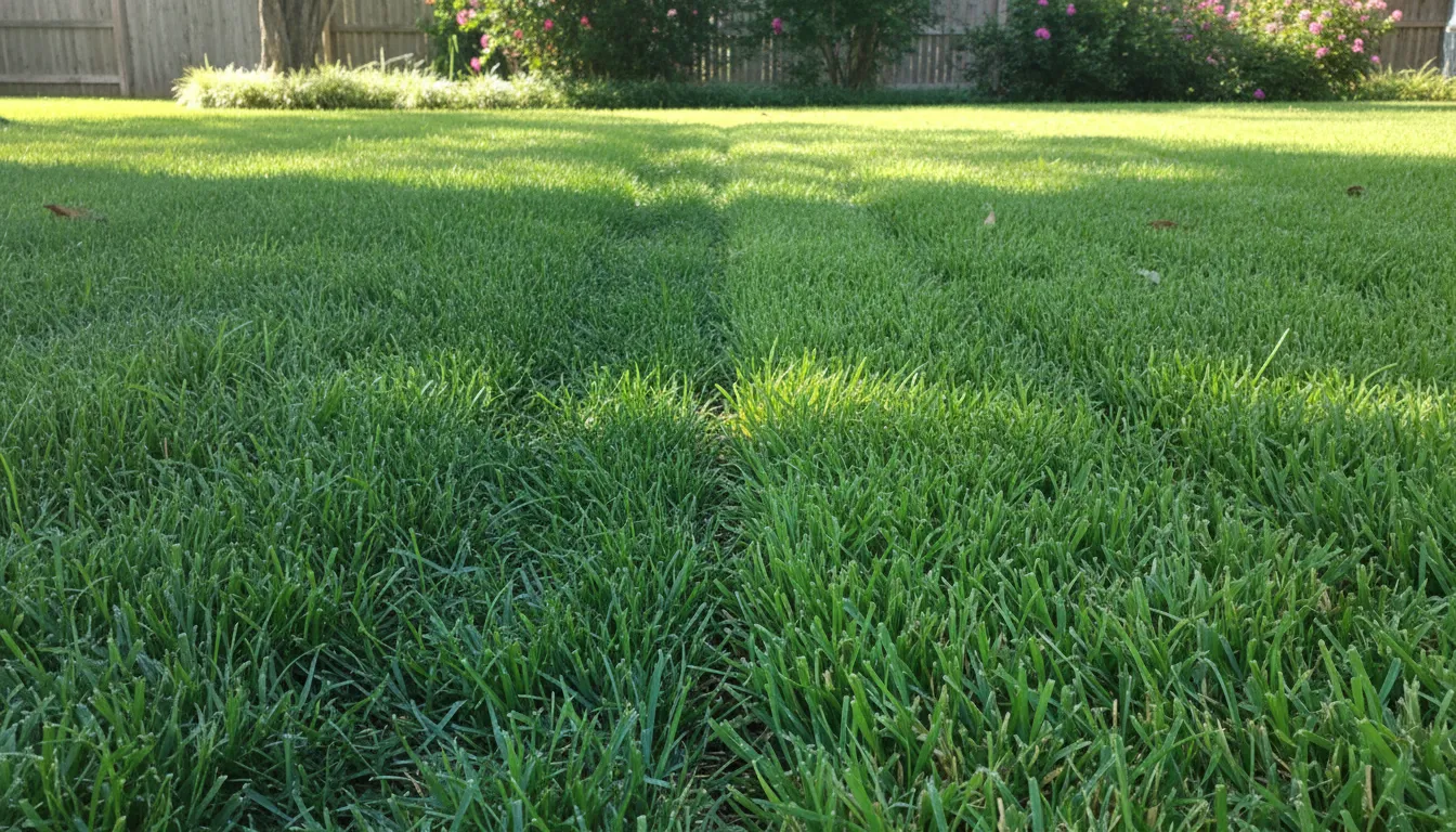 Bermuda and Zoysia sod textures under partial shade in a North Texas lawn