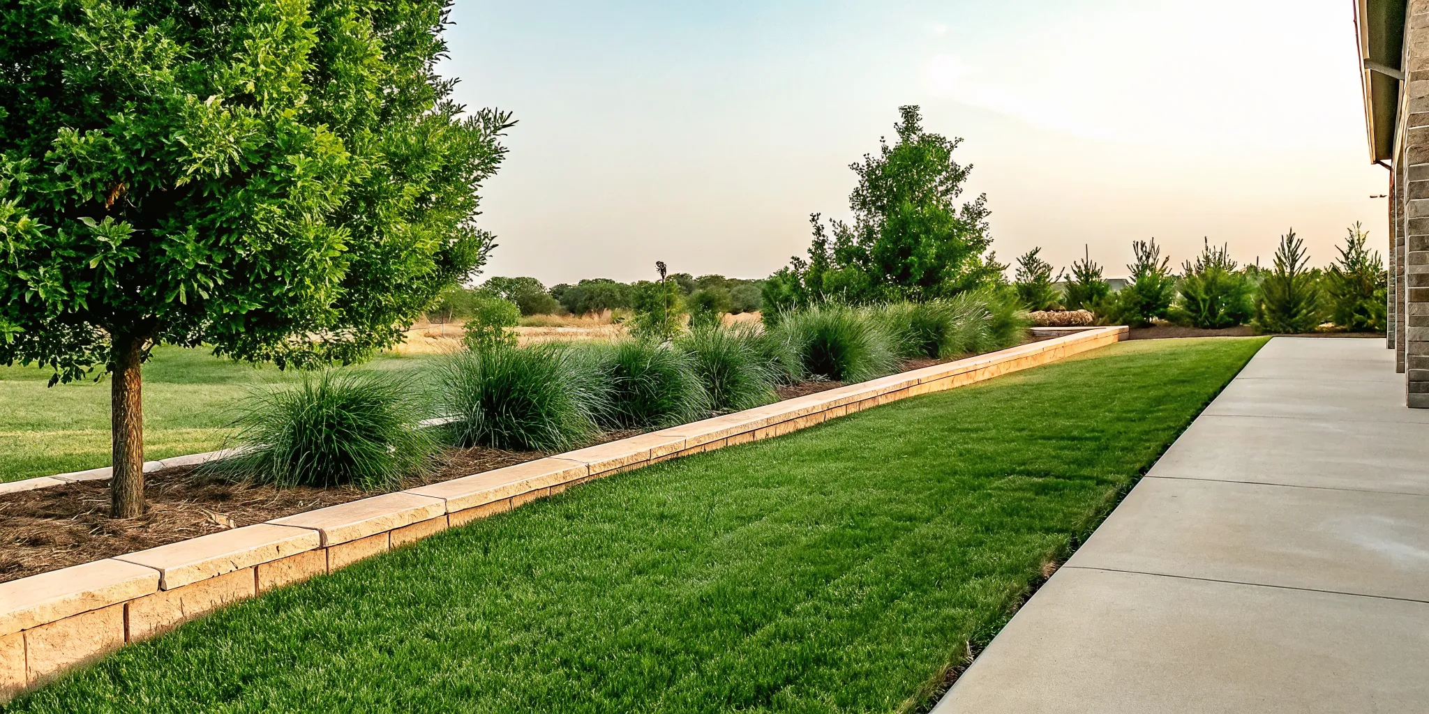 Railroad tie raised flower bed in a North Texas yard