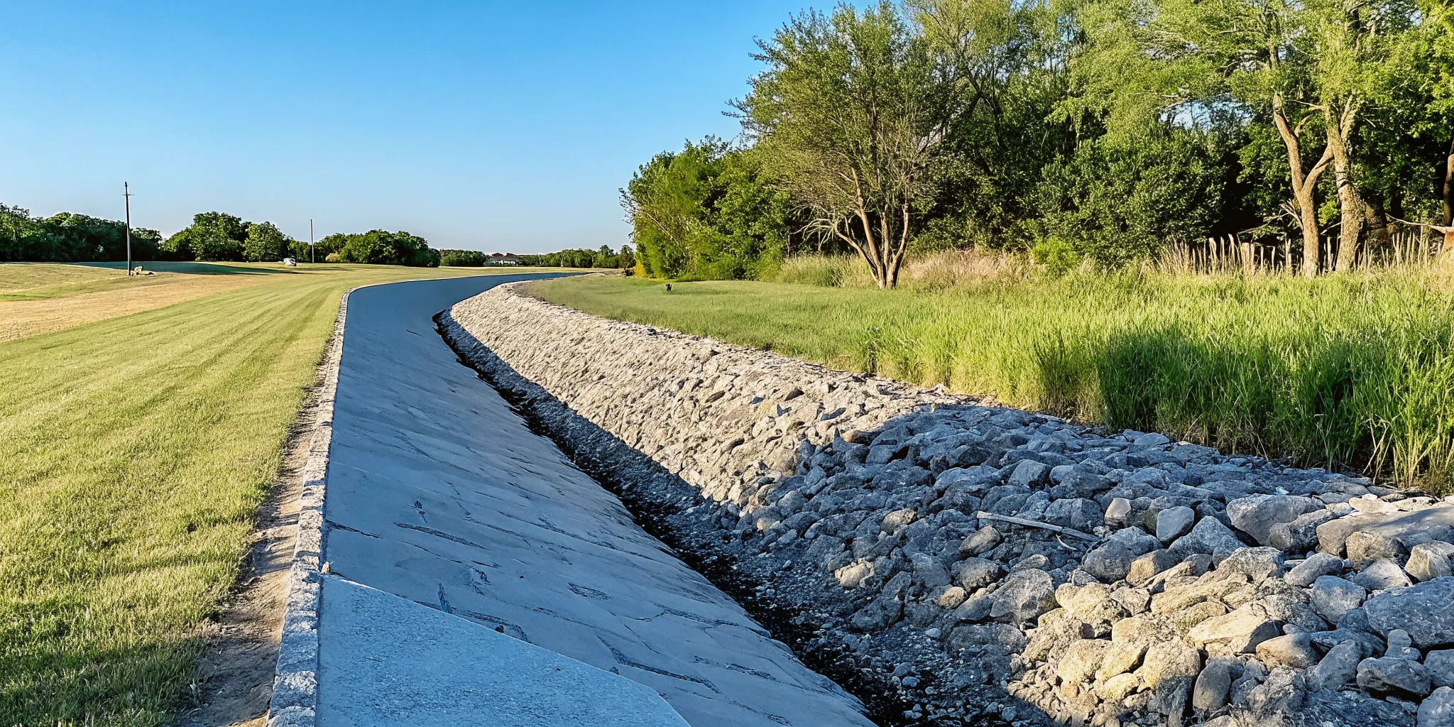 River rock vs crushed stone for drainage applications in North Texas