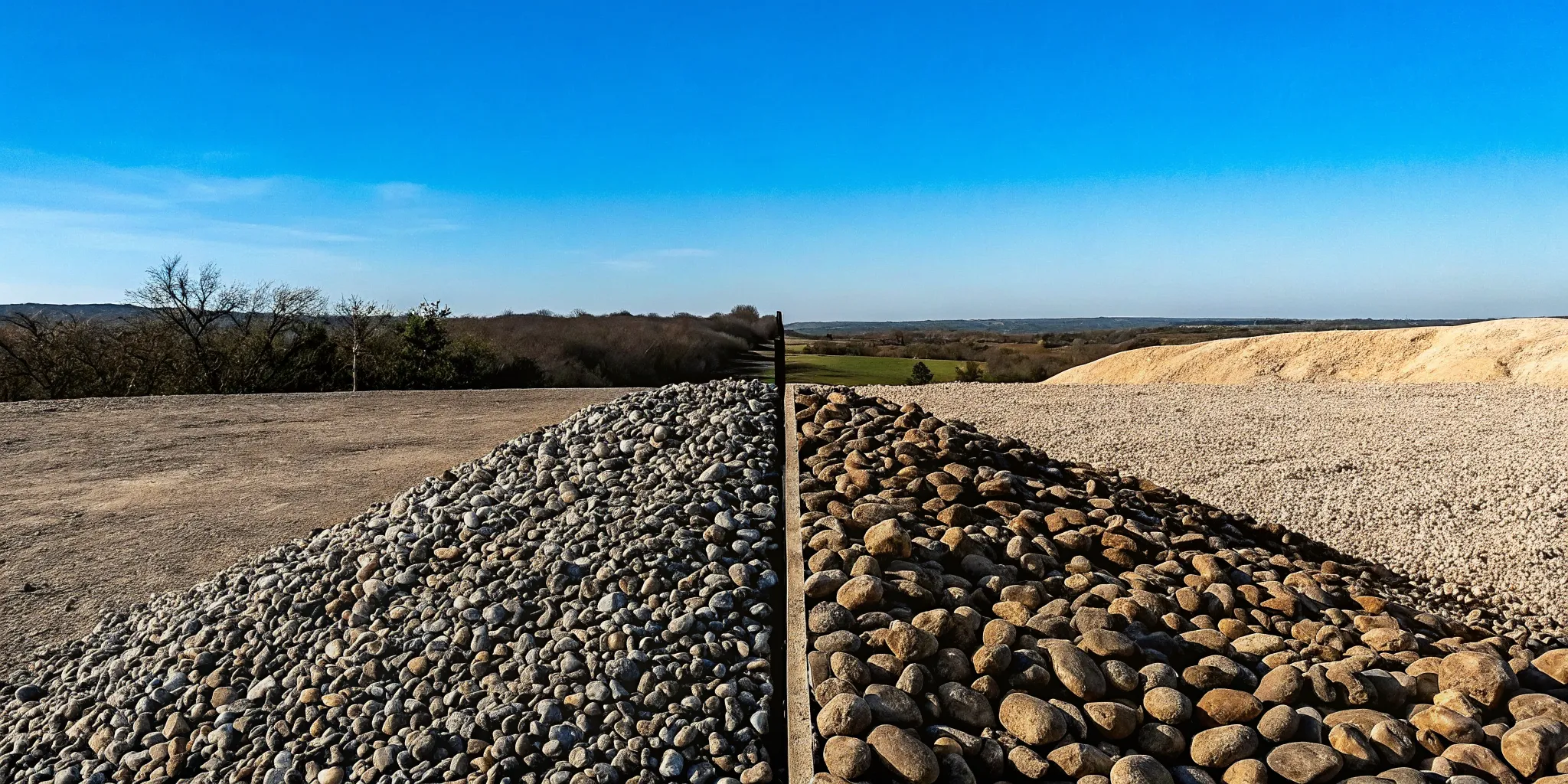 Pea gravel and decomposed granite side-by-side for a North Texas landscape project
