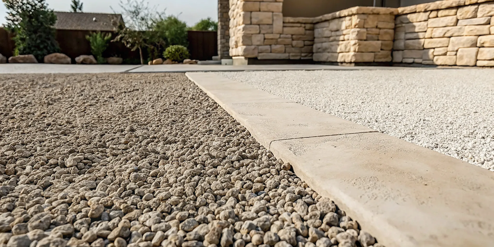 Pea gravel and decomposed granite surface comparison for a North Texas landscape