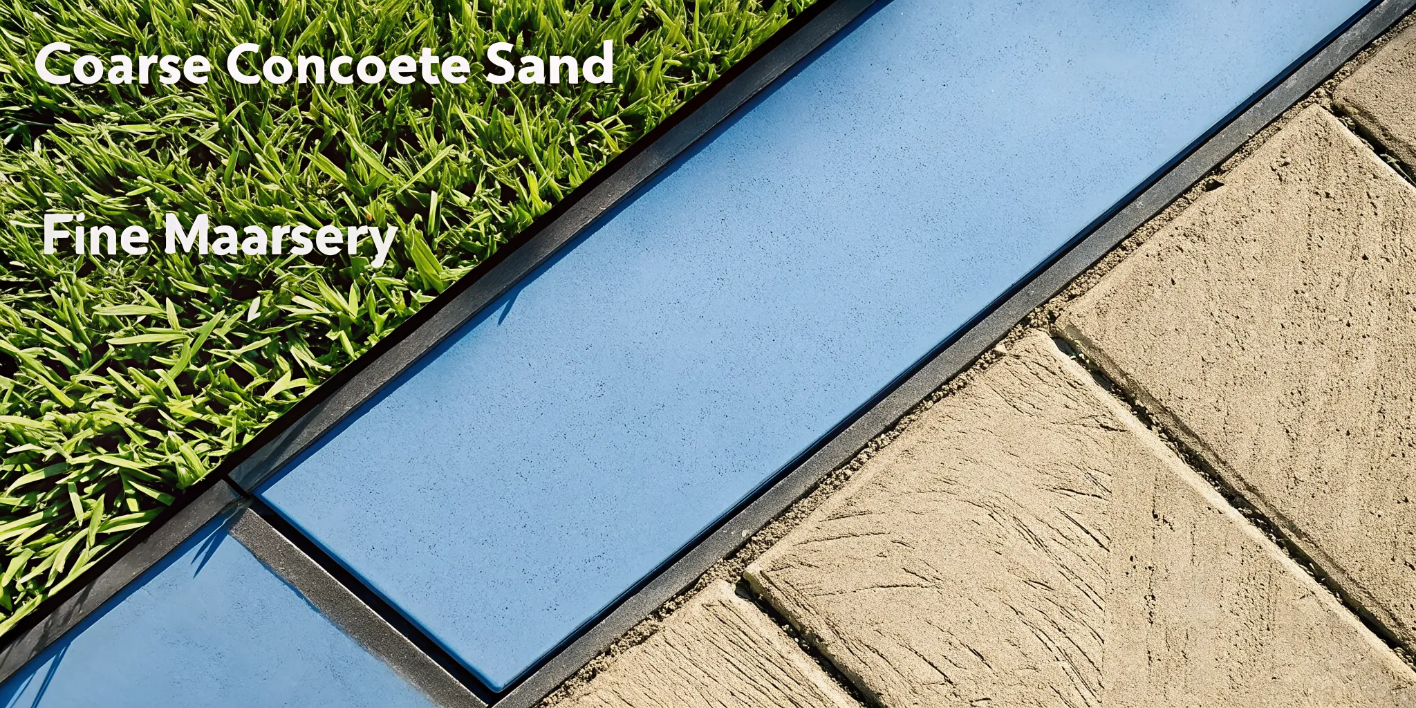 Grain size comparison showing coarse concrete sand particles alongside fine masonry sand particles on a dark surface