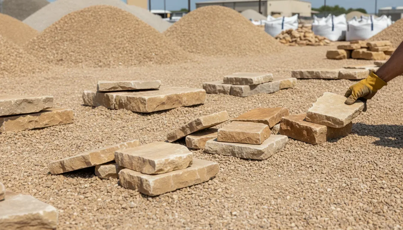 Retaining wall stone pieces compared at a North Texas supply yard
