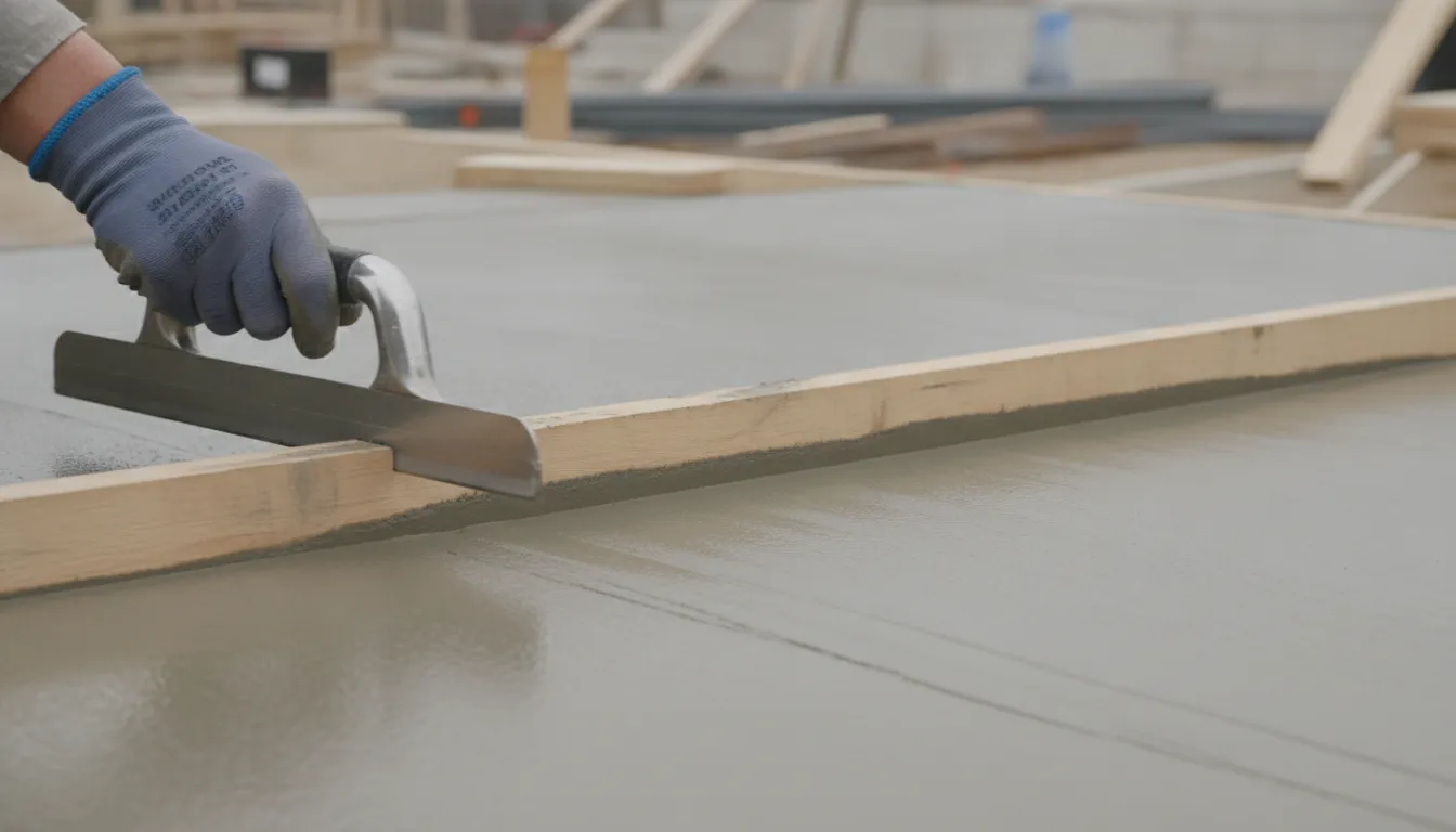 Concrete hand edger riding against a form to shape a rounded slab edge