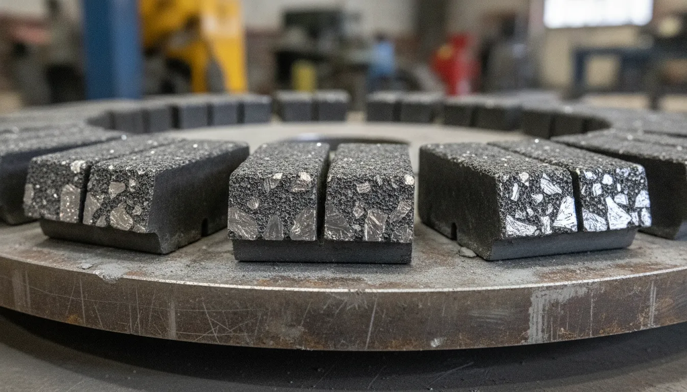 Professional metal-bond concrete grinding segments on a concrete grinder plate