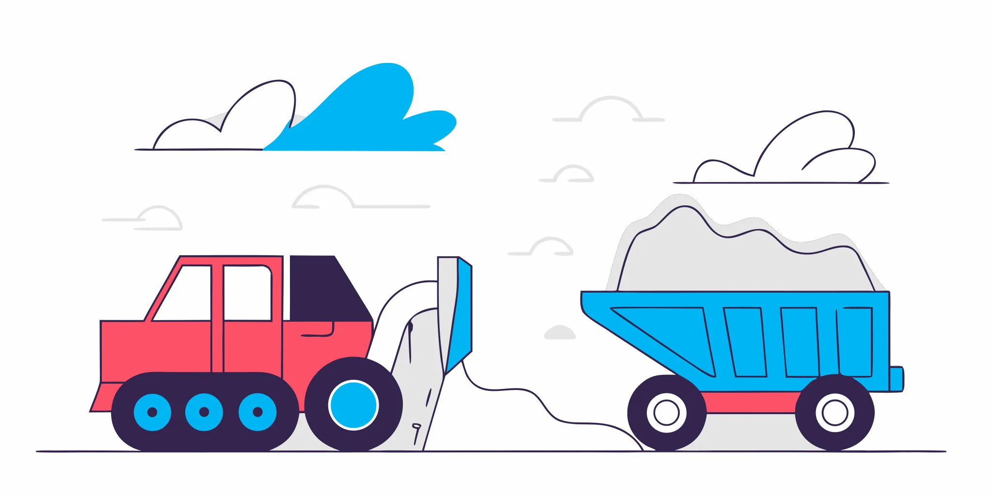 Track dumper crossing uneven muddy terrain beside a concrete buggy on a prepared route