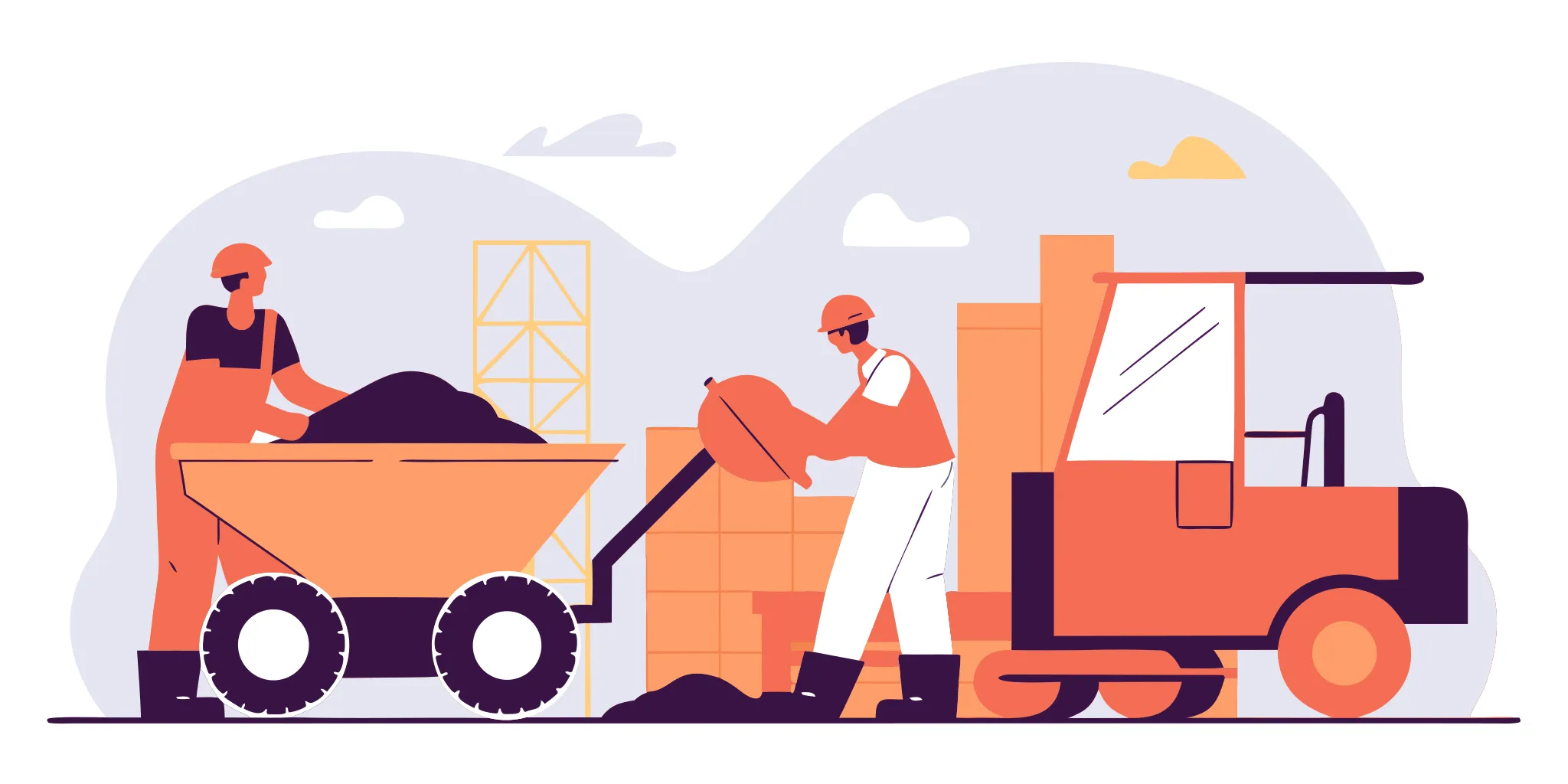Track dumper and concrete buggy working side by side on a construction site
