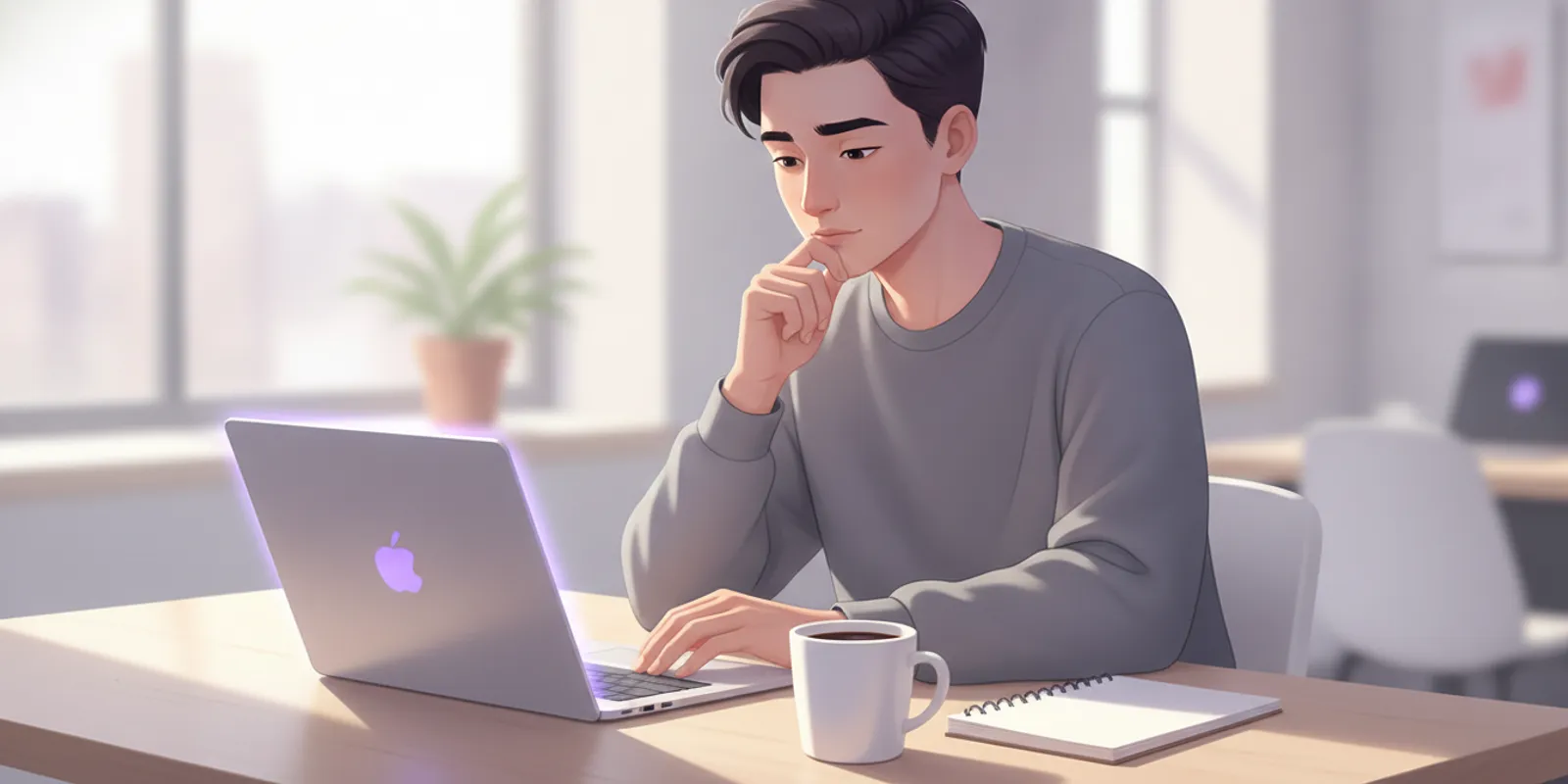 Founder reviewing a startup pitch deck on a laptop at a shared workspace