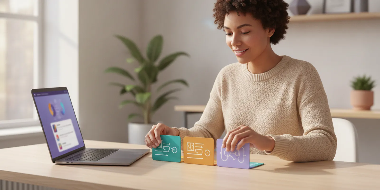 Small business owner reviewing a staged AI tool adoption plan at a desk