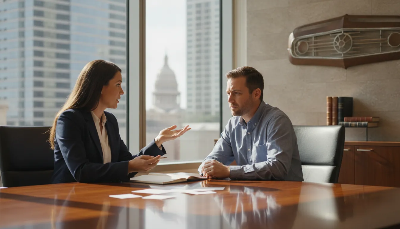 Austin driver discussing an auto injury claim with a Texas attorney