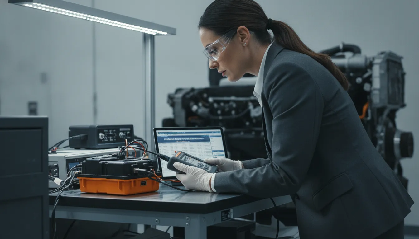 Legal professional examining an 18-wheeler black box data recorder and digital log evidence for a truck accident investigation