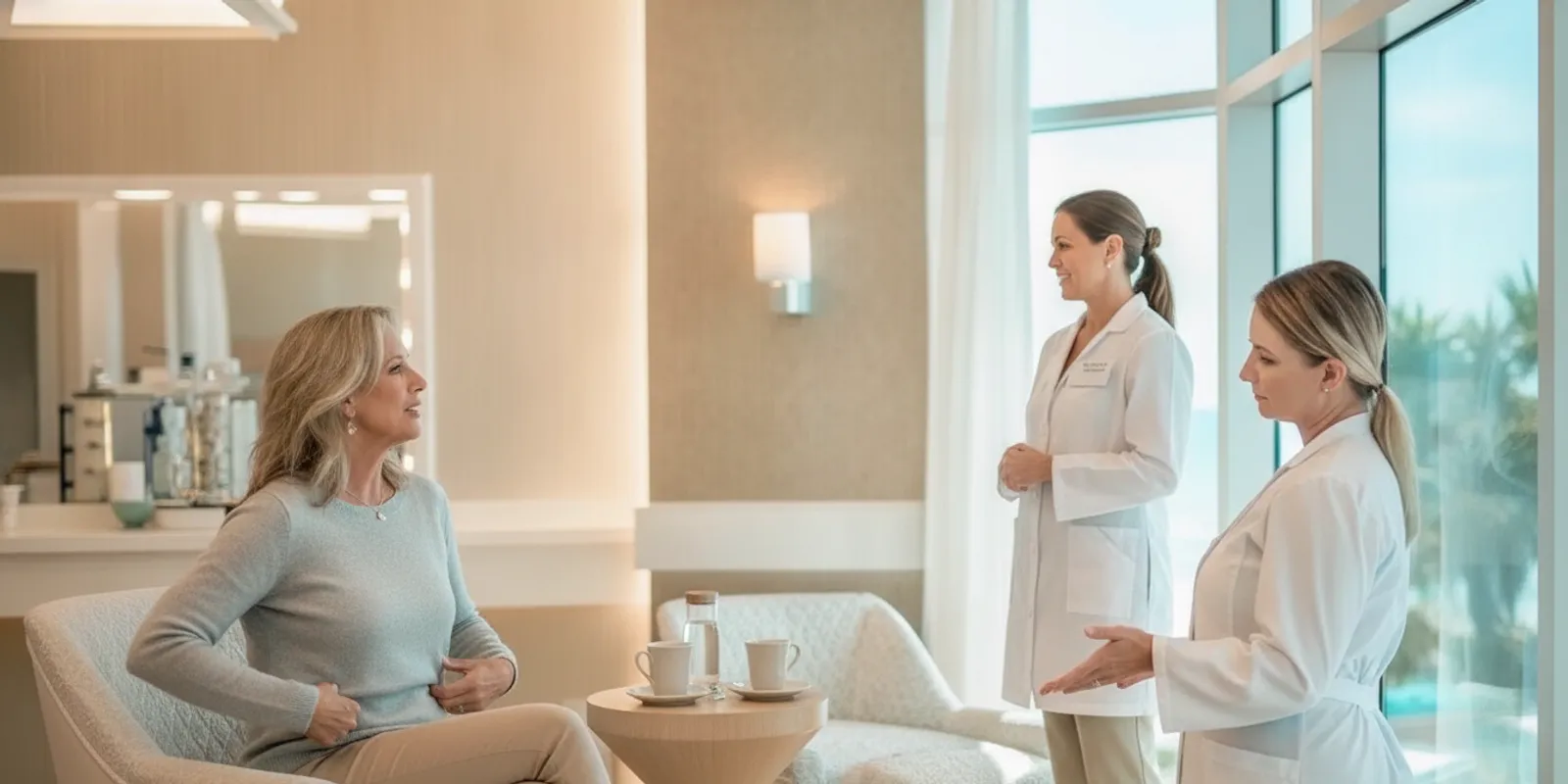 Patient discussing body contouring goals with a physician in a calm consultation room