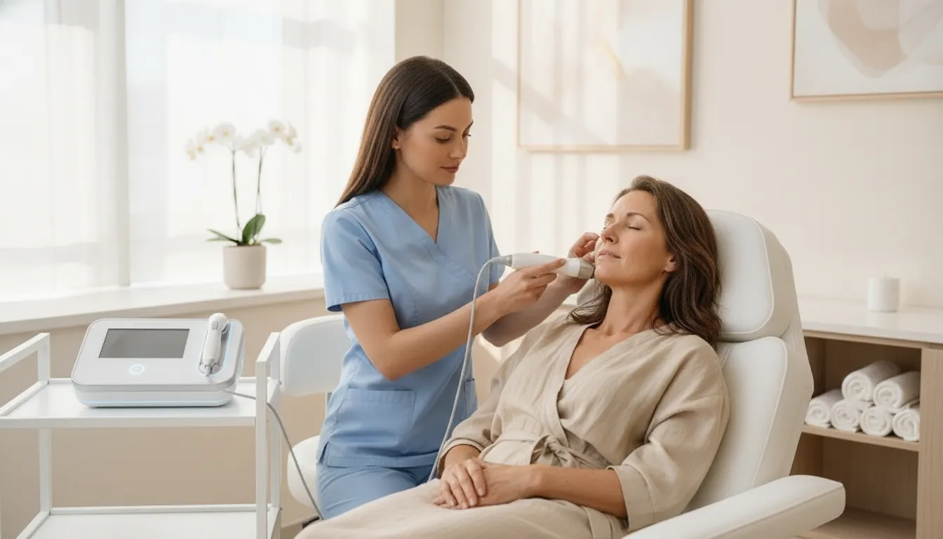 Physician performing a non-invasive anti-aging facial treatment at a modern medical spa in Naples, Florida